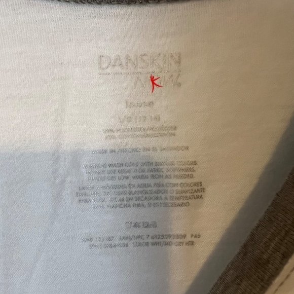 Danskin Now Baseball Shirt Womens Large 3/4 Sleeve Loose White Gray Relaxed - Picture 5 of 7
